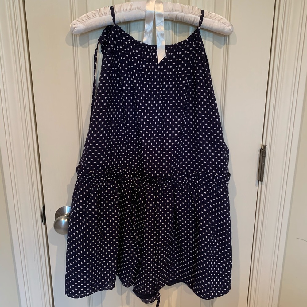 Navy blue polka dot romper